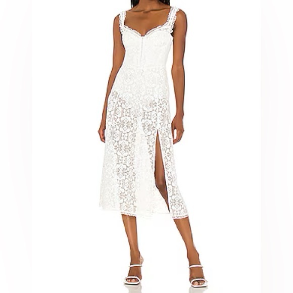 NEW For Love & Lemons White Lace Corset Nadine Sleeveless Midi Dress Large - Picture 1 of 12
